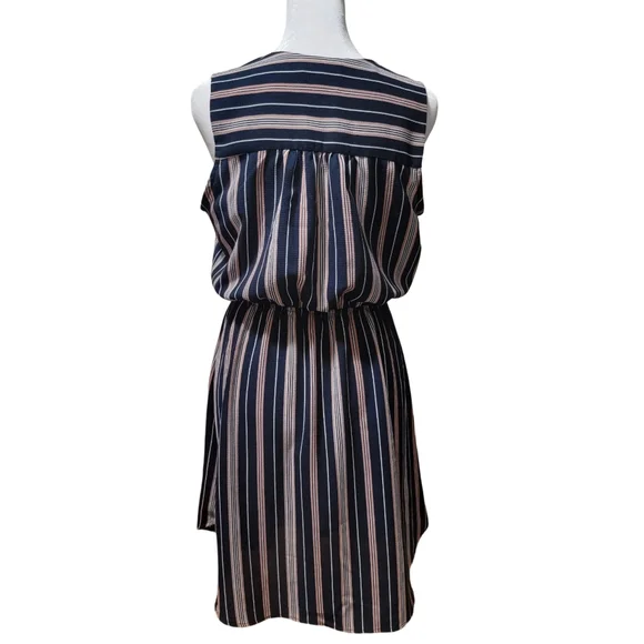 Monteau Womens Size Large Preppy Blue Coral White Striped Sleeveless Midi Dress - Picture 5 of 9